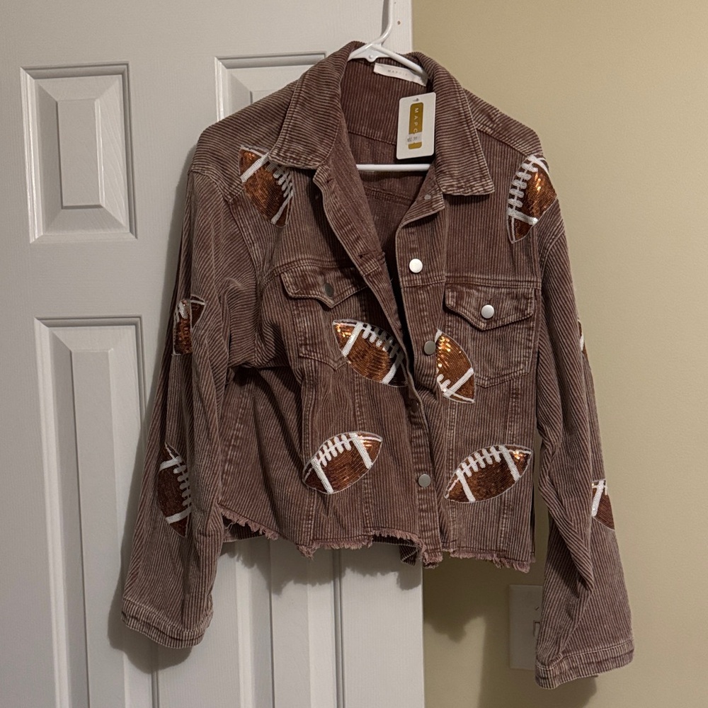 Brown Corduroy Jacket with Football Patches